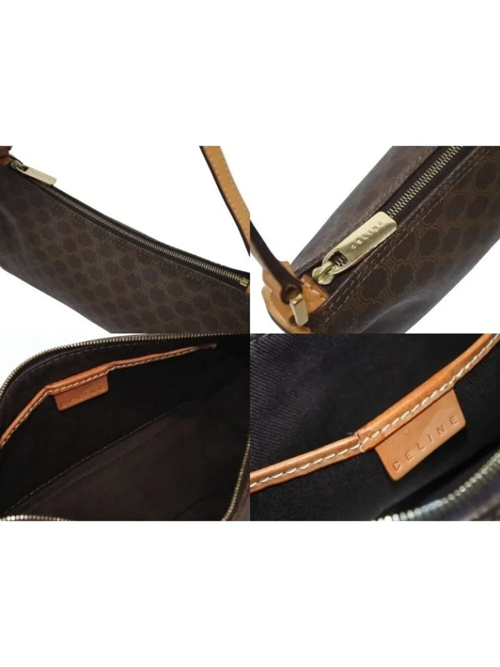 Celine Hobo Mini Andbag Pouch Macadam Pattern Brown